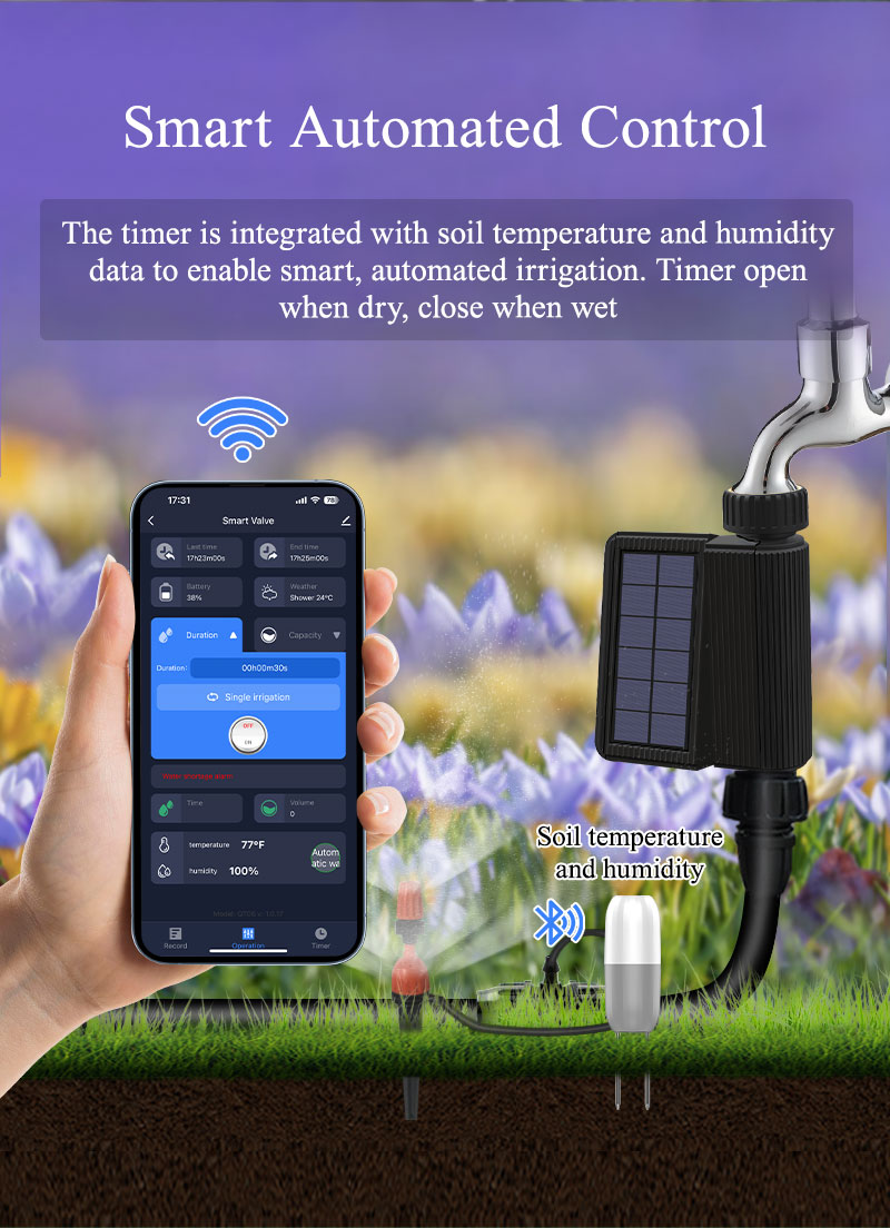 Temporizador solar WiFi para jardín con sensor de suelo